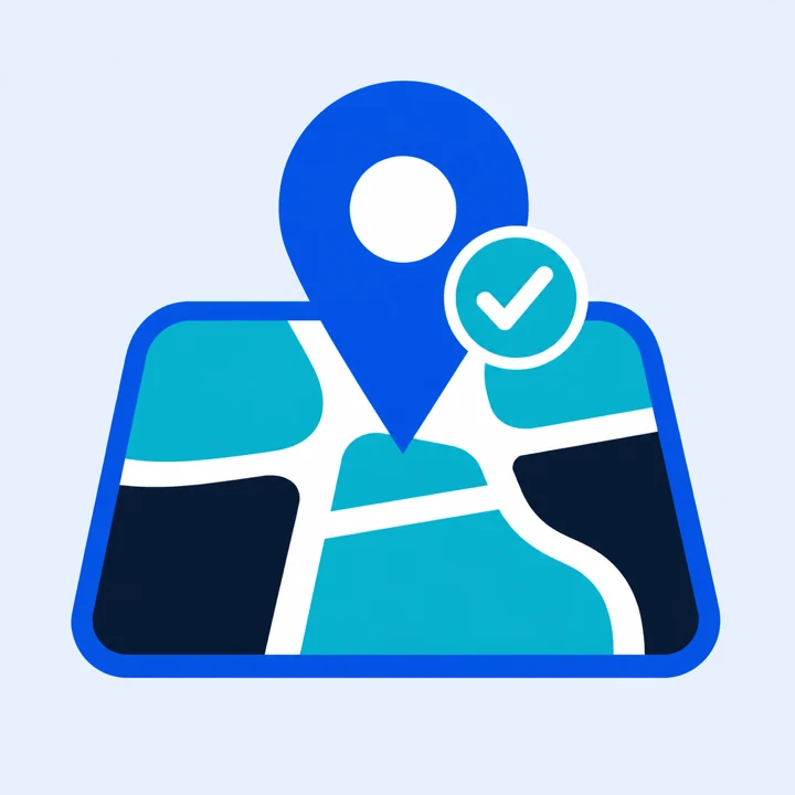 Ilustración de un mapa con un marcador de ubicación y una insignia de verificación